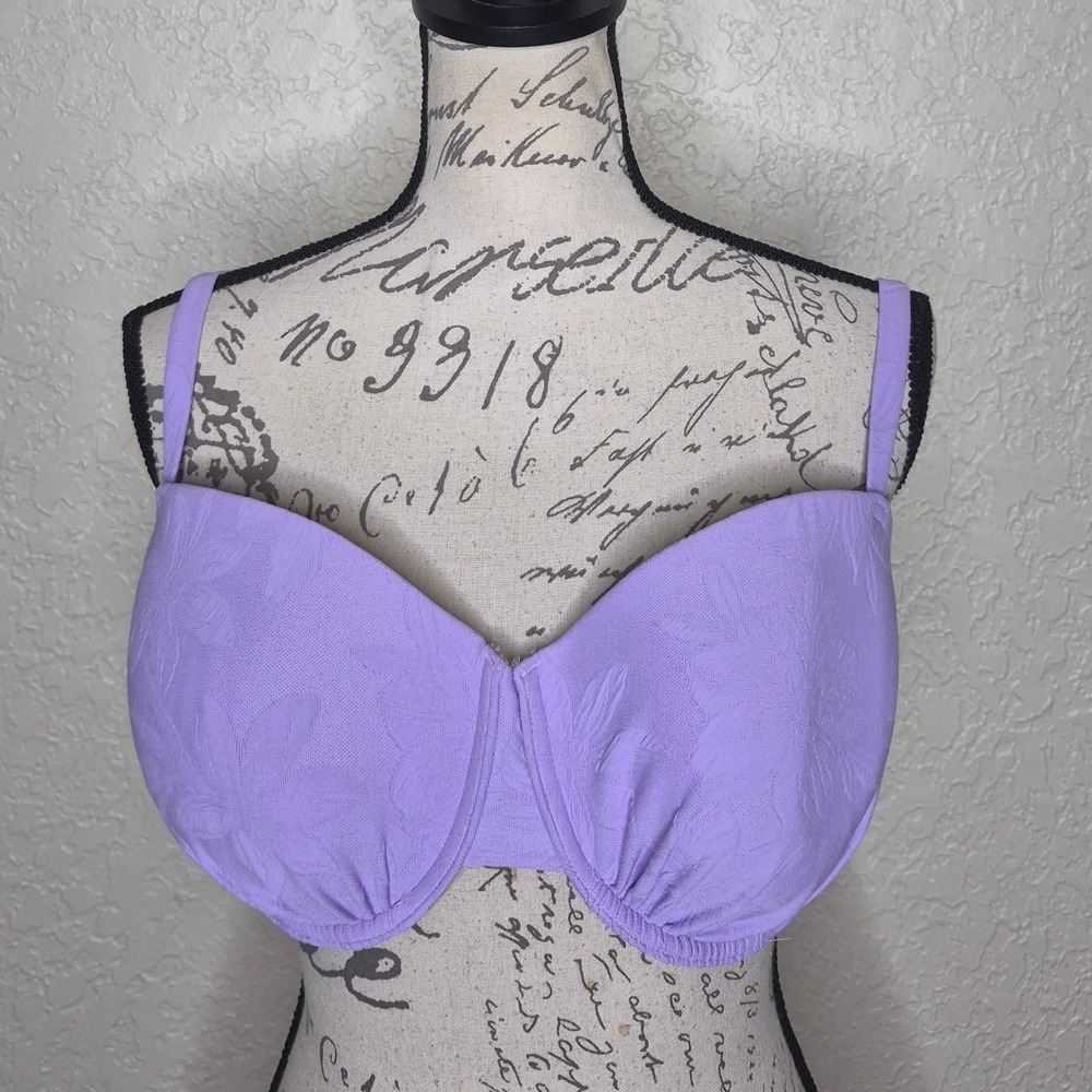Shade & Shore Purple Floral Underwire Bikini Top 38DD Gold Hook Closure